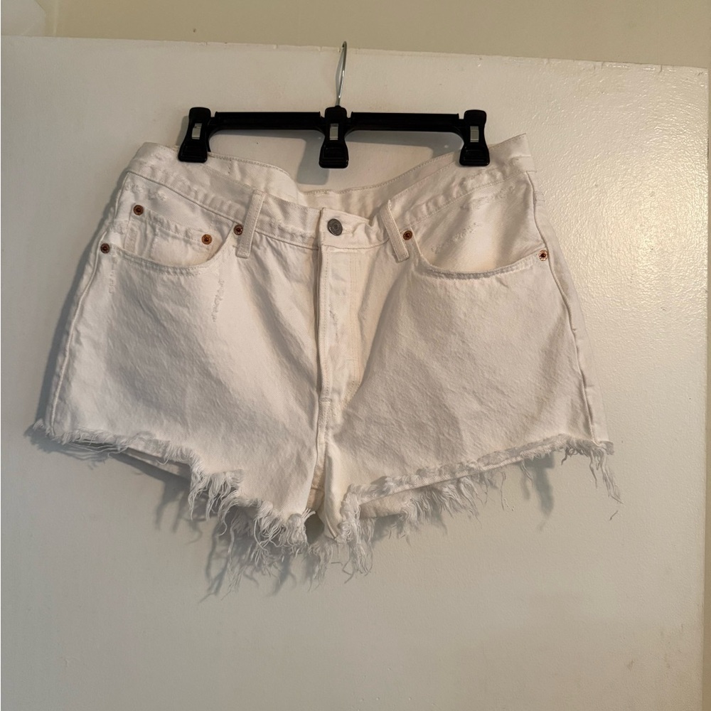 White Frayed Hem Women Shorts